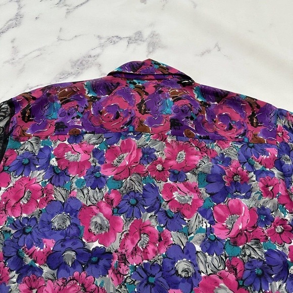 Jonathan Martin Womens Vintage 90s Patchwork Blouse Shirt Size M Pink Black Lace - Picture 9 of 12
